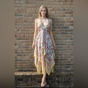 Y2K coachella Festival Babydoll Halter Dress Sz 6 Handkerchief Hem Fairy Boho